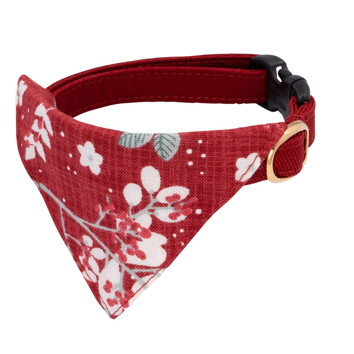 バンダナ付き猫首輪 クリスマス ボタニカル レッド