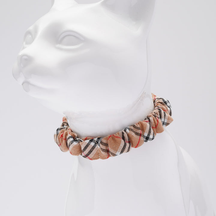 シュシュ猫首輪 タータンチェック ベージュ