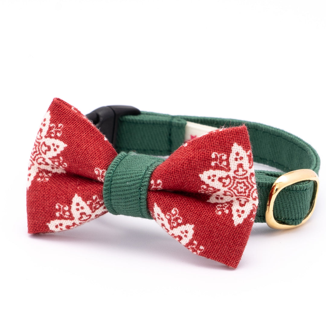 リボン付き猫首輪 クリスマス ヘキサゴン レッド