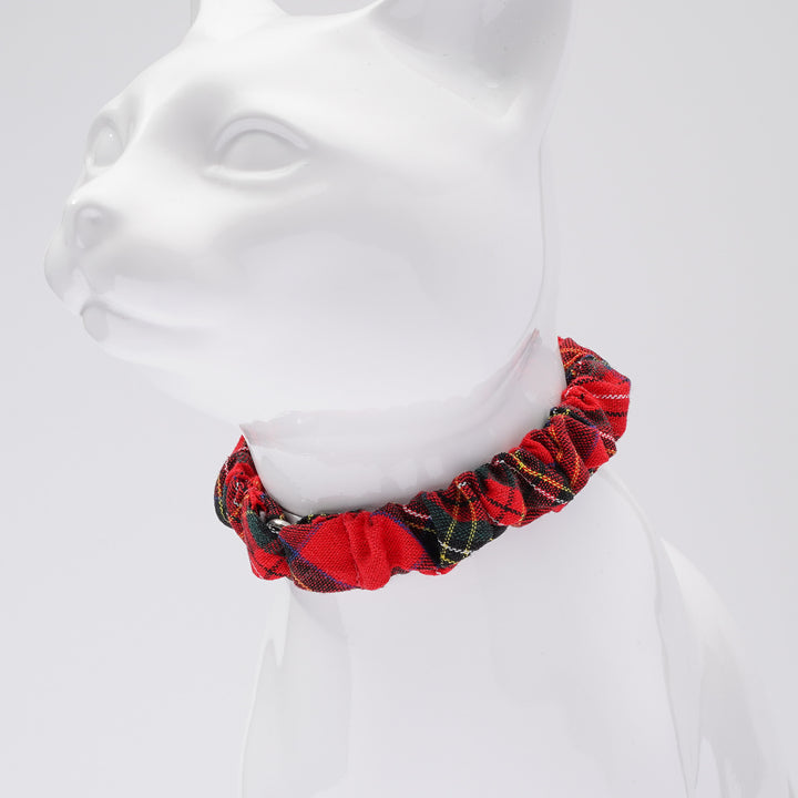シュシュ猫首輪 タータンチェック レッド