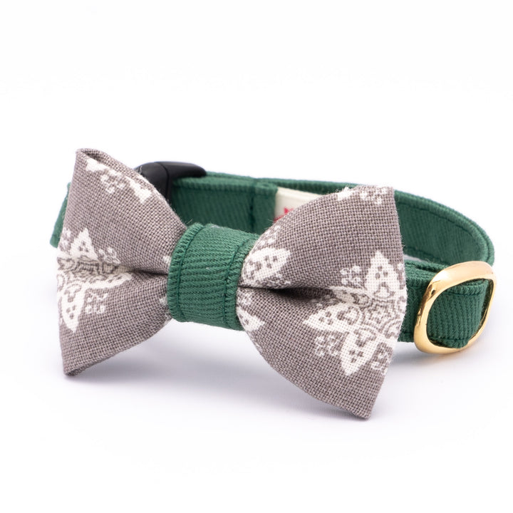 リボン付き猫首輪 クリスマス ヘキサゴン グレー