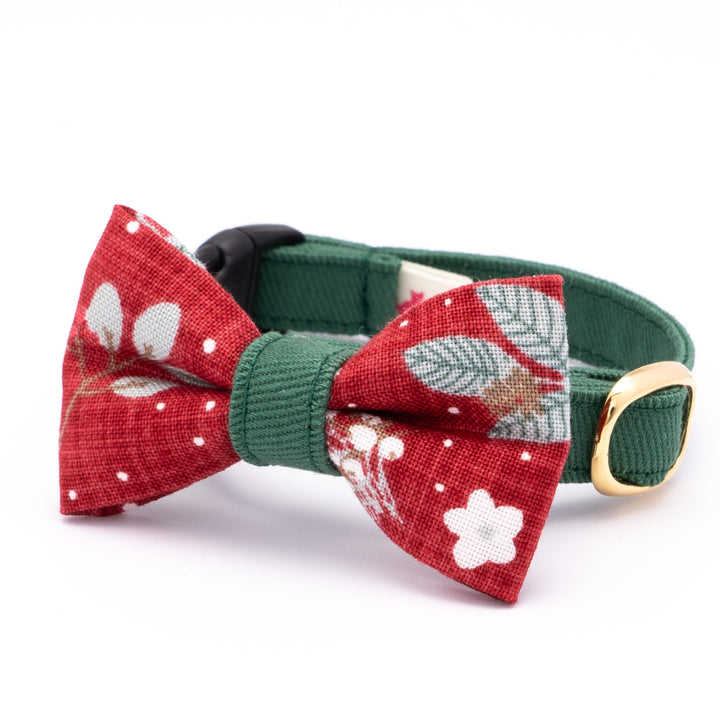 リボン付き猫首輪 クリスマス ボタニカル レッド