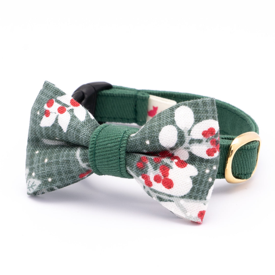 リボン付き猫首輪 クリスマス ボタニカル グリーン