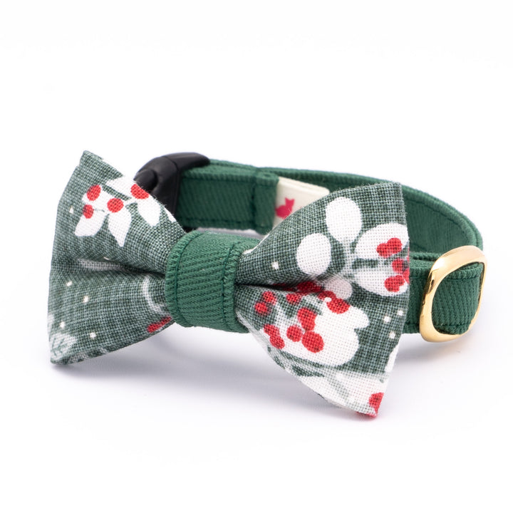 リボン付き猫首輪 クリスマス ボタニカル グリーン