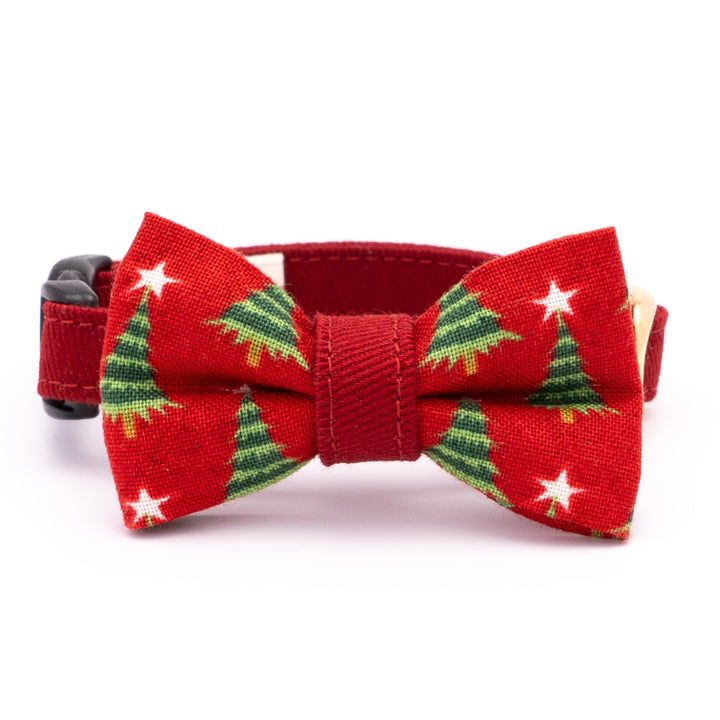 リボン付き猫首輪 クリスマス もみの木 レッド
