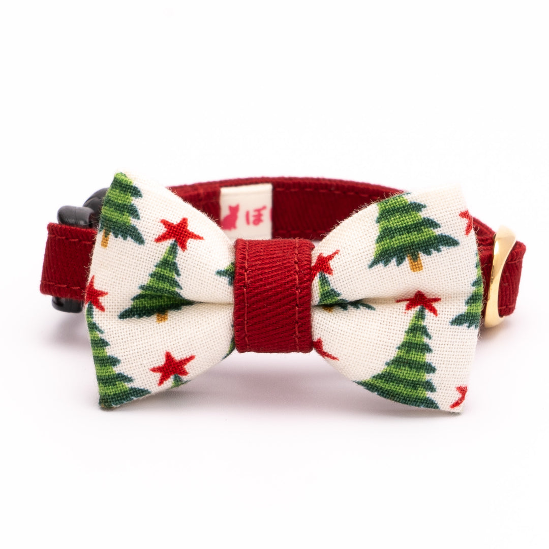 リボン付き猫首輪 クリスマス もみの木 オフホワイト