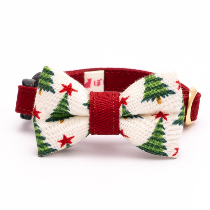 リボン付き猫首輪 クリスマス もみの木 オフホワイト