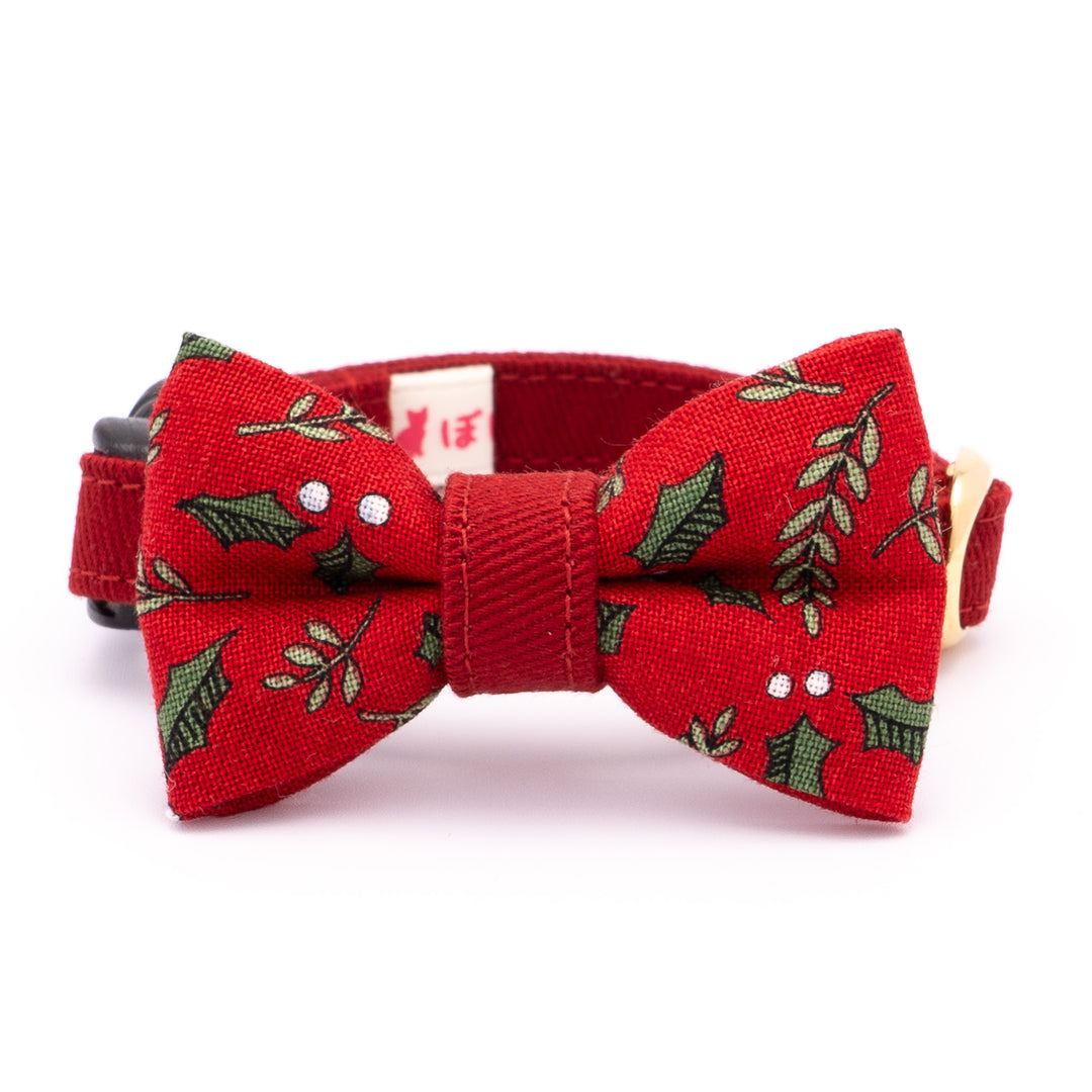 リボン付き猫首輪 クリスマス ホーリー レッド