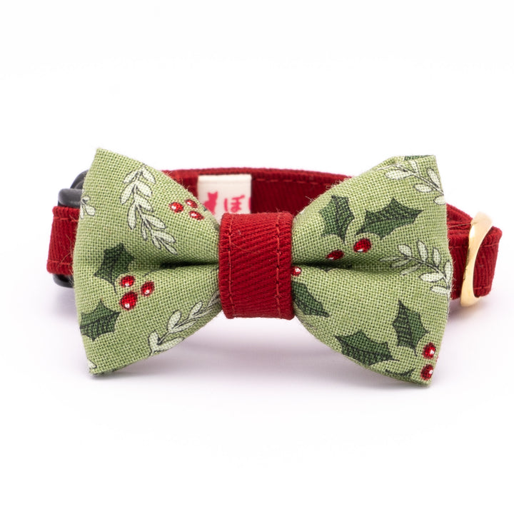リボン付き猫首輪 クリスマス ホーリー グリーン
