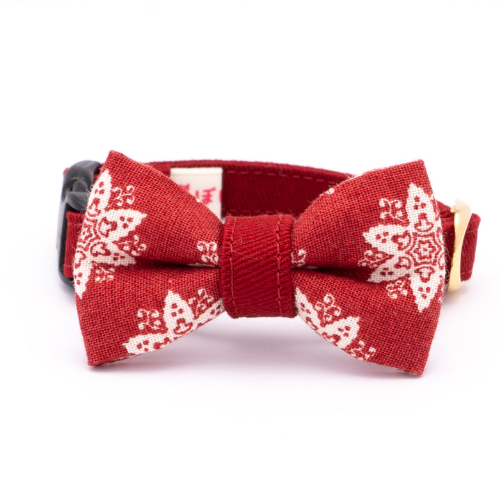 リボン付き猫首輪 クリスマス ヘキサゴン レッド