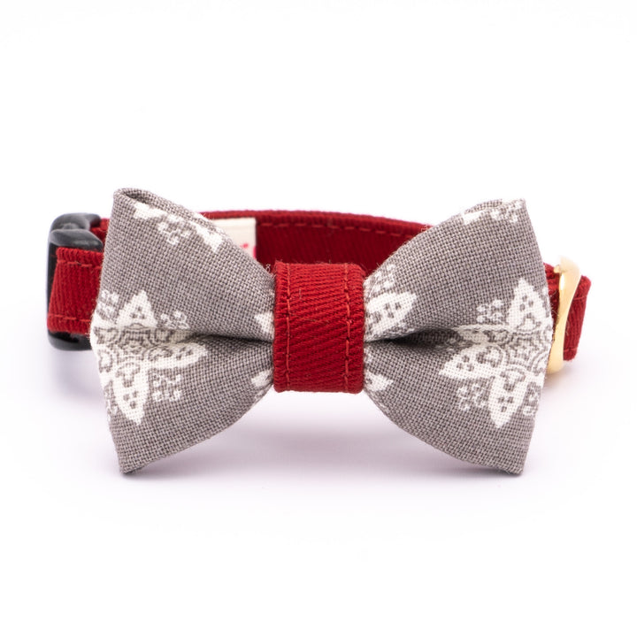 リボン付き猫首輪 クリスマス ヘキサゴン グレー