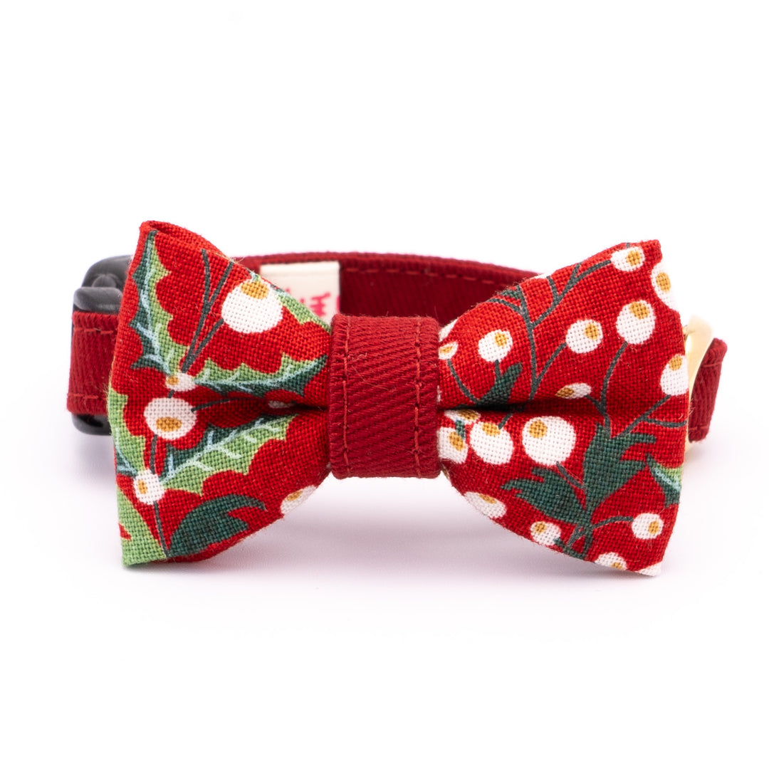 リボン付き猫首輪 クリスマス ベリー レッド