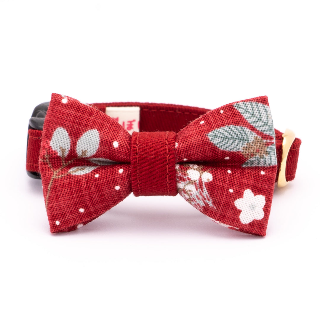 リボン付き猫首輪 クリスマス ボタニカル レッド