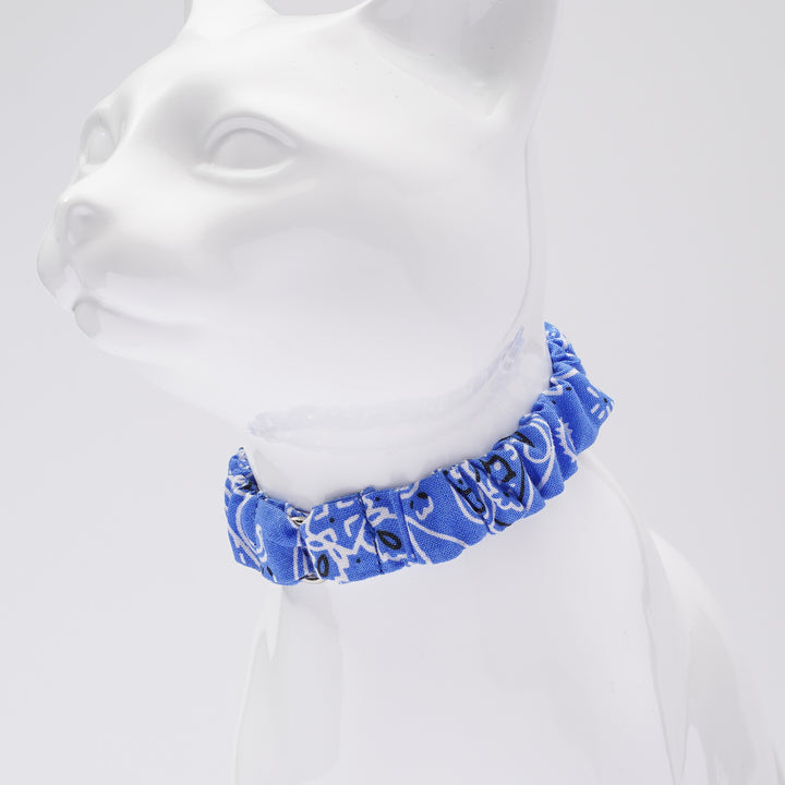 シュシュ猫首輪 ペイズリー ブルー