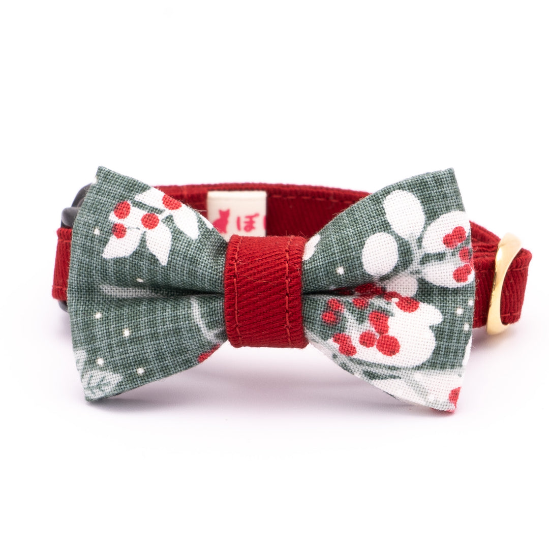 リボン付き猫首輪 クリスマス ボタニカル グリーン