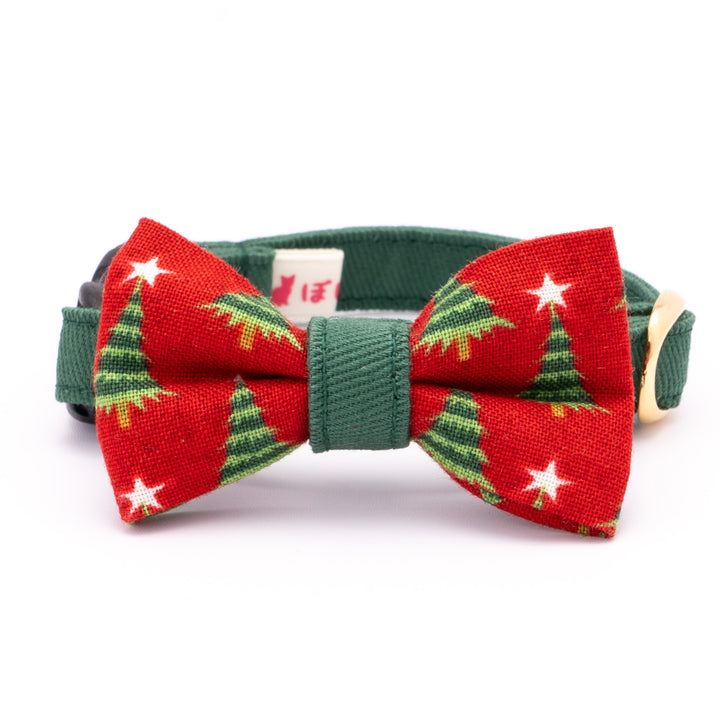 リボン付き猫首輪 クリスマス もみの木 レッド