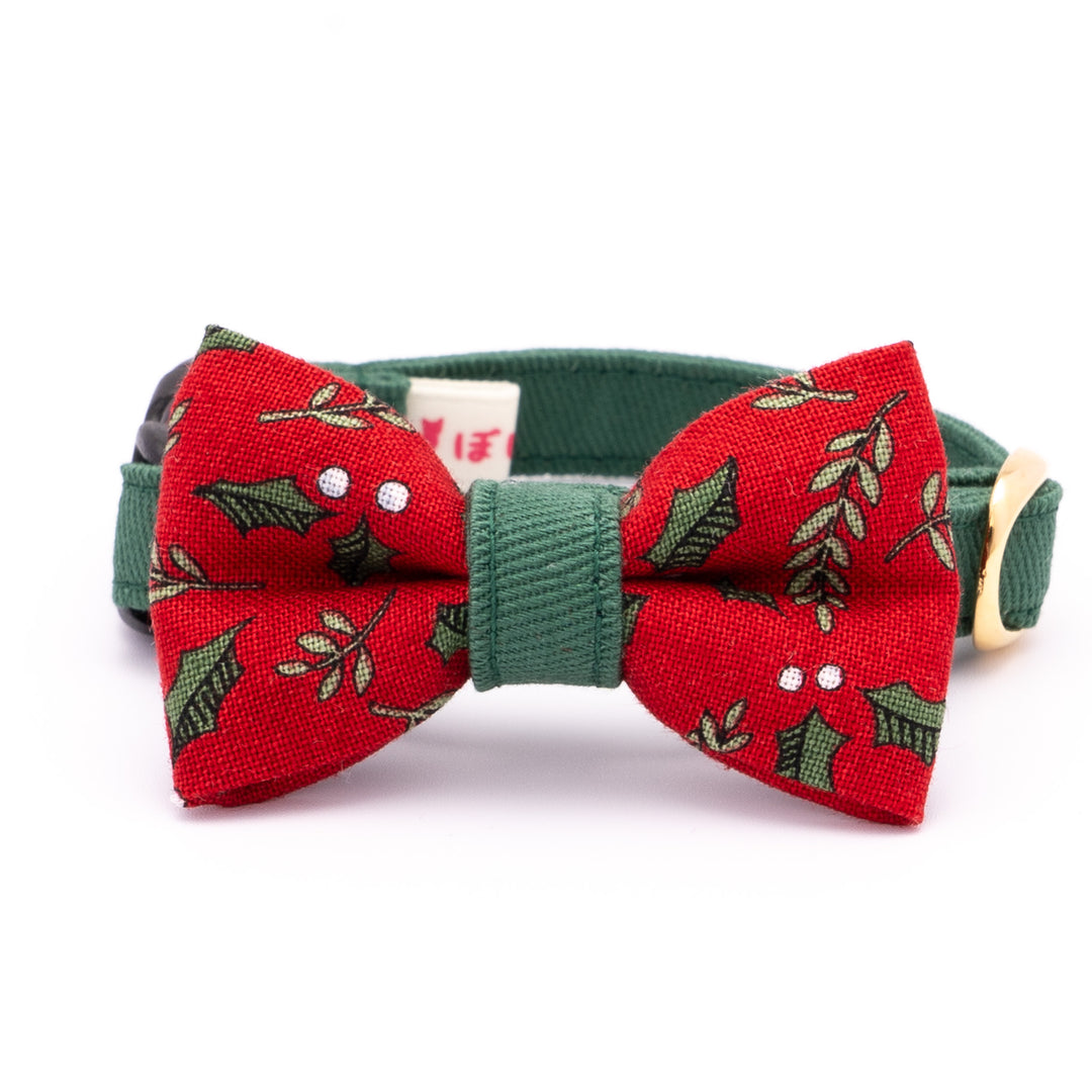 リボン付き猫首輪 クリスマス ホーリー レッド