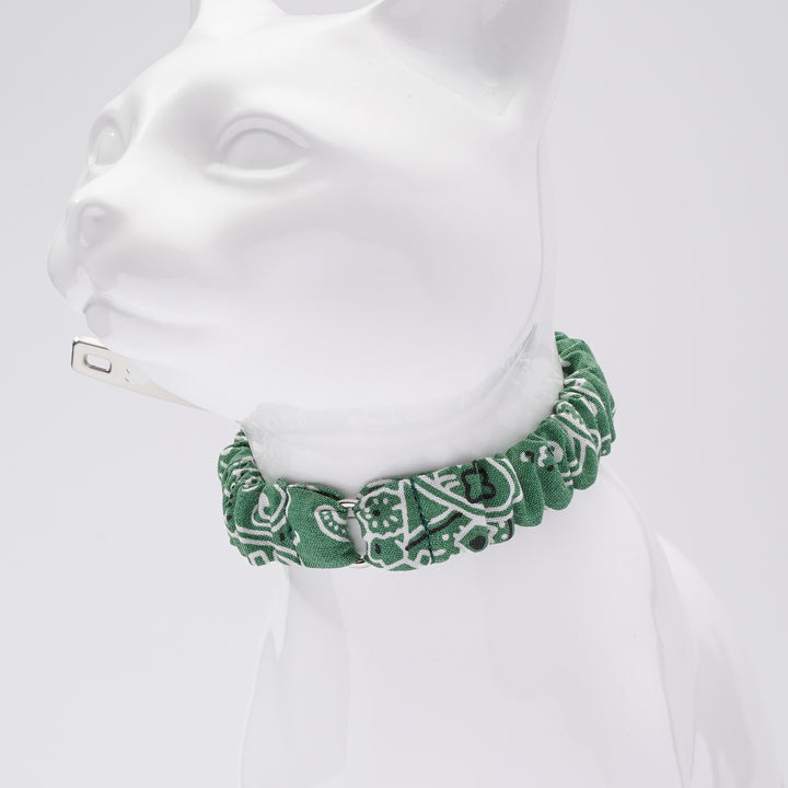 シュシュ猫首輪 ペイズリー グリーン