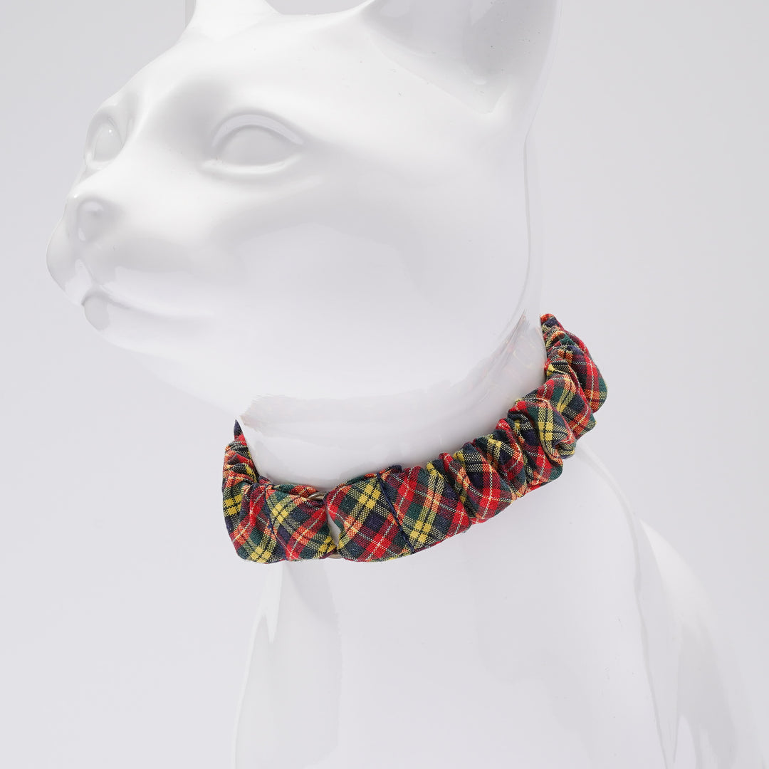 シュシュ猫首輪 播州織タータンチェック イエロー