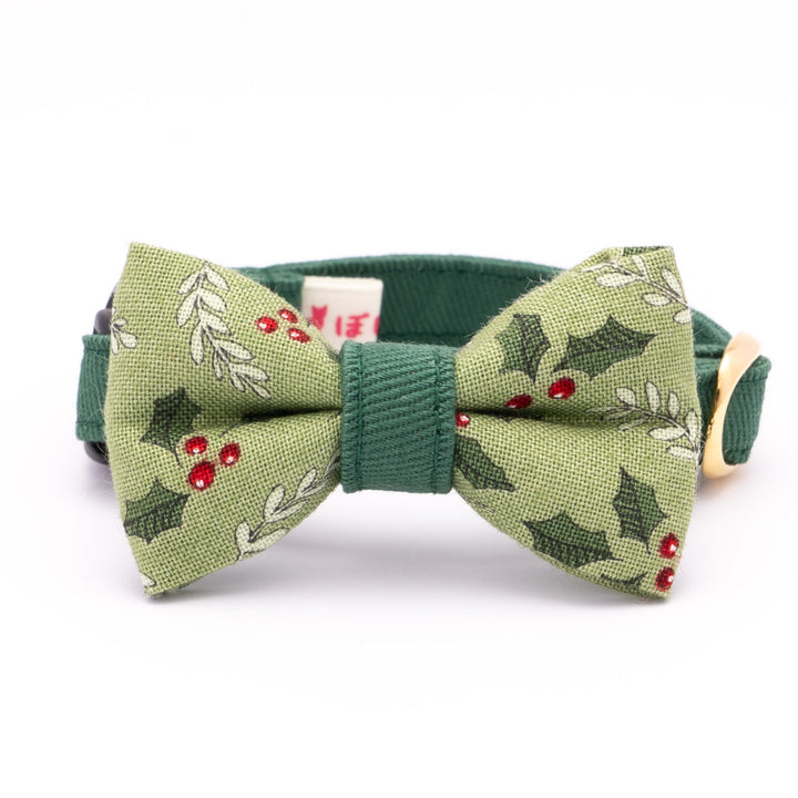 リボン付き猫首輪 クリスマス ホーリー グリーン