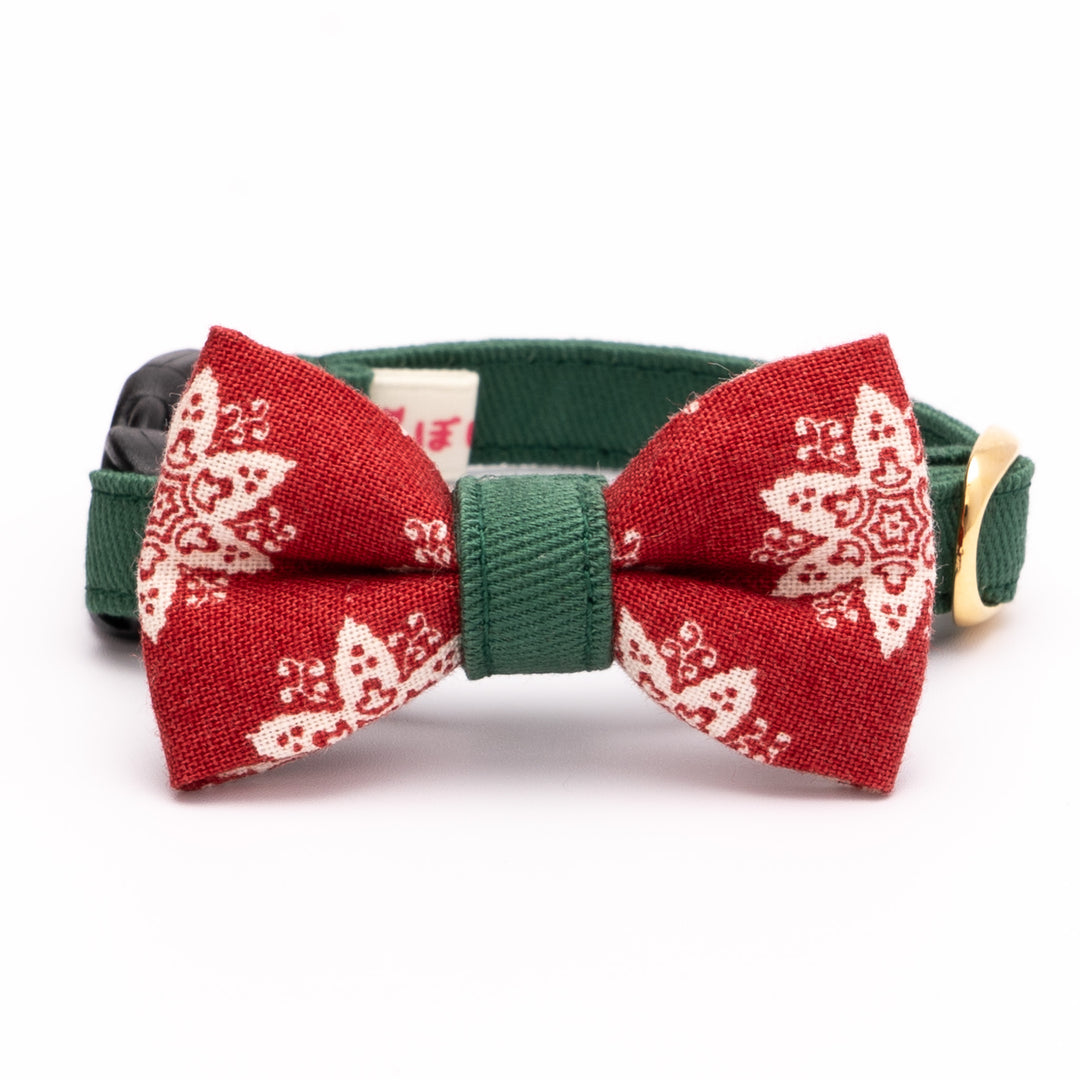 リボン付き猫首輪 クリスマス ヘキサゴン レッド