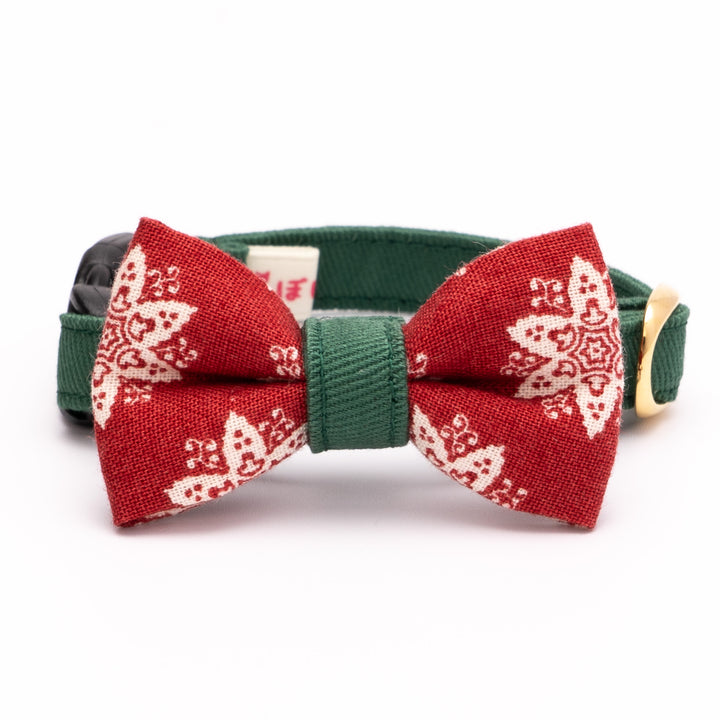 リボン付き猫首輪 クリスマス ヘキサゴン レッド