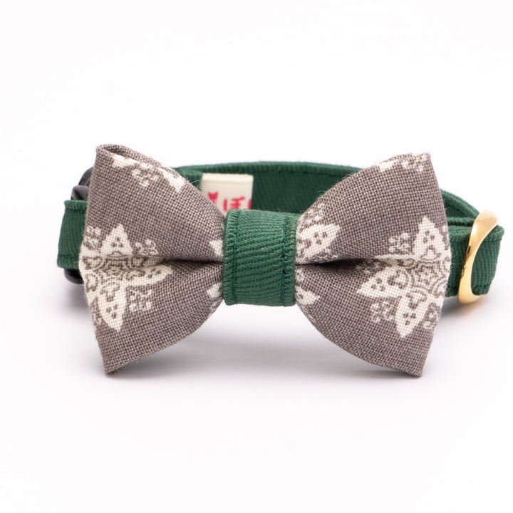 リボン付き猫首輪 クリスマス ヘキサゴン グレー