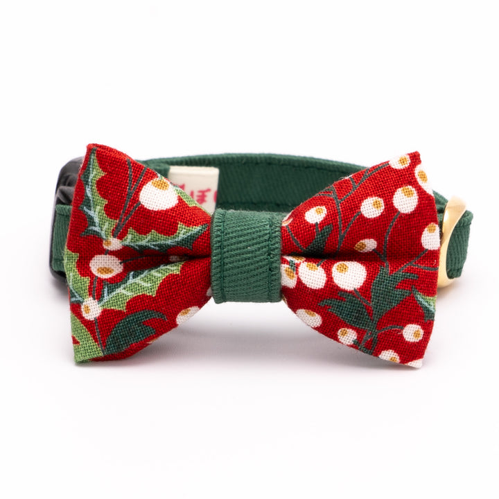 リボン付き猫首輪 クリスマス ベリー レッド