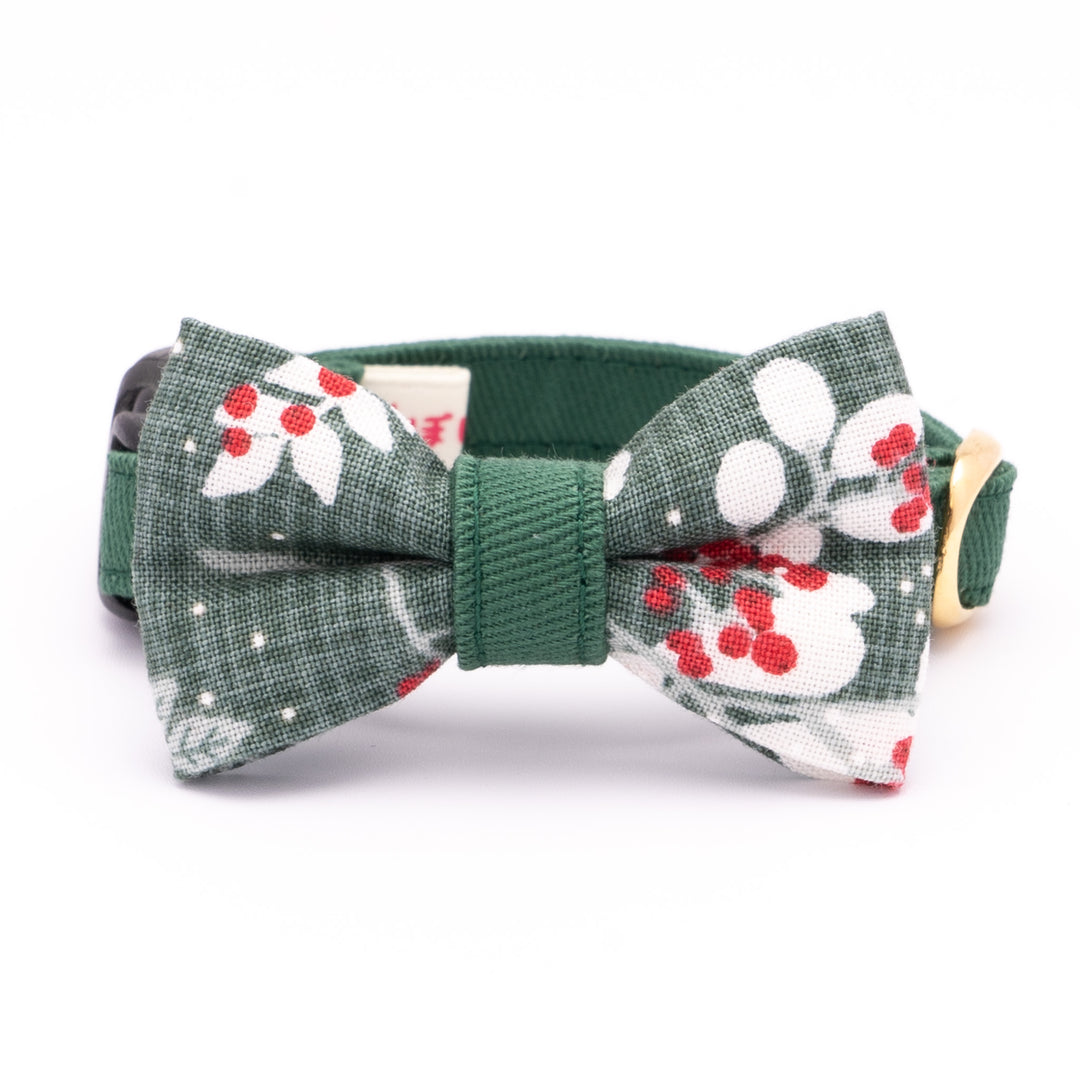 リボン付き猫首輪 クリスマス ボタニカル グリーン