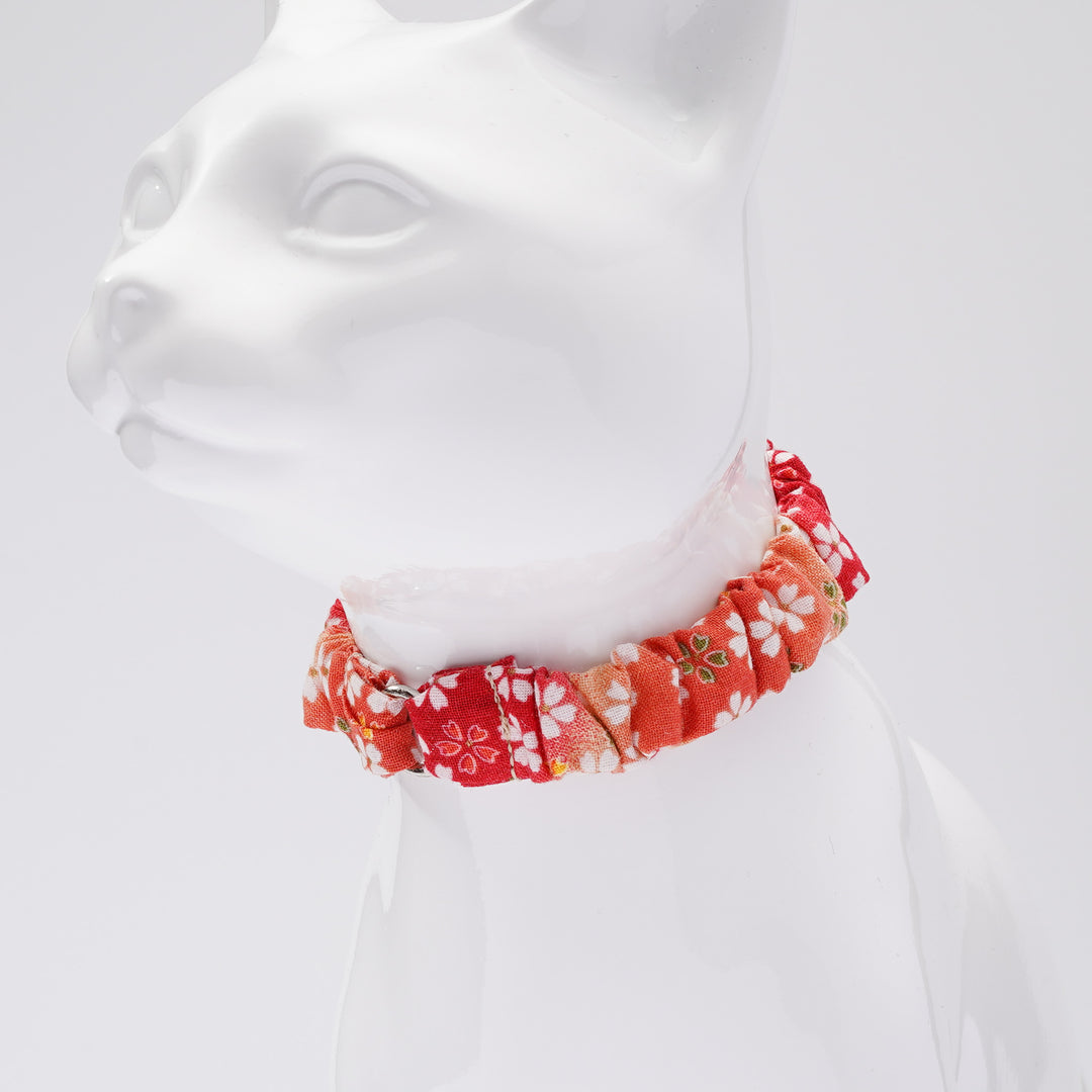 シュシュ猫首輪 はんなり桜 レッド