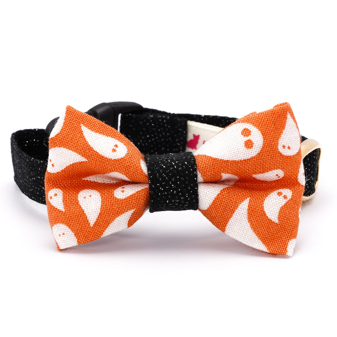 リボン付き猫首輪 ハロウィン ゴースト オレンジ