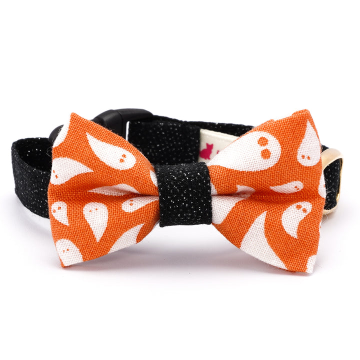リボン付き猫首輪 ハロウィン ゴースト オレンジ
