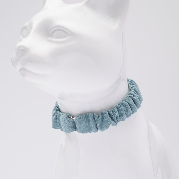 シュシュ猫首輪 MUJIコットンプレーン 青緑