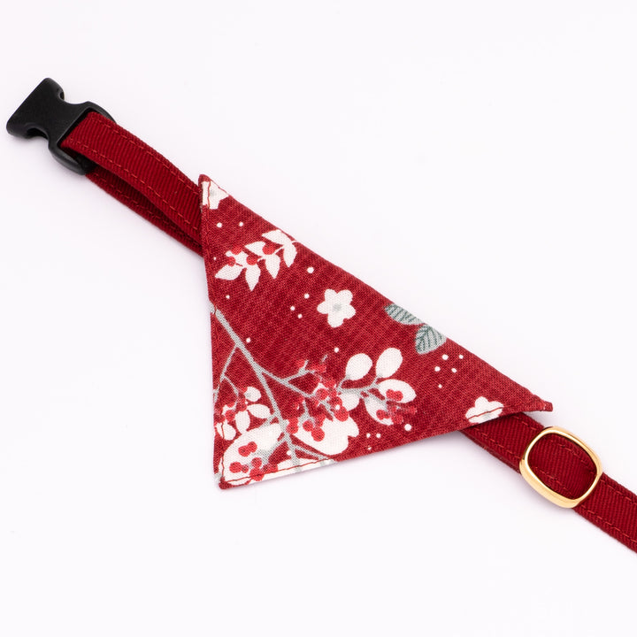 バンダナ付き猫首輪 クリスマス ボタニカル レッド