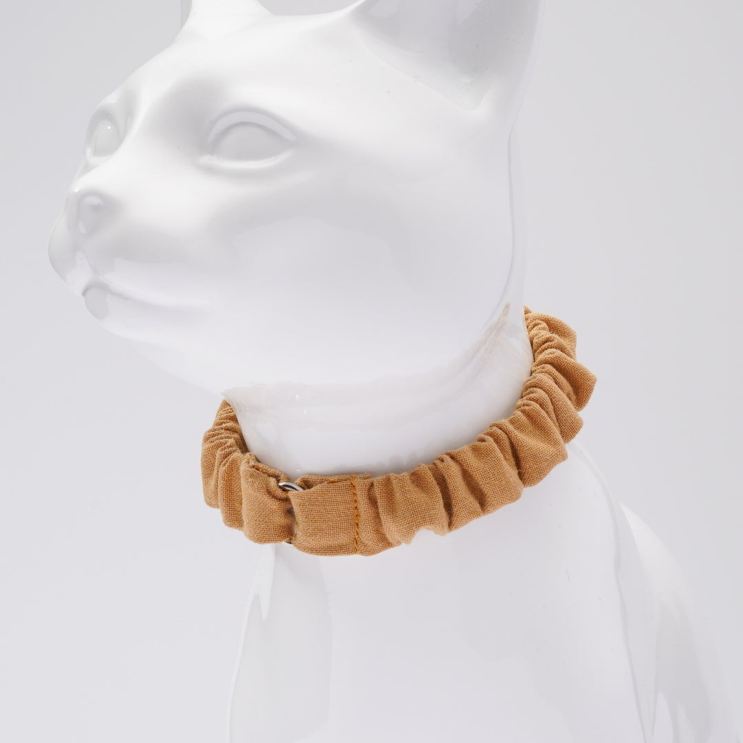 シュシュ猫首輪 MUJIコットンプレーン 山吹