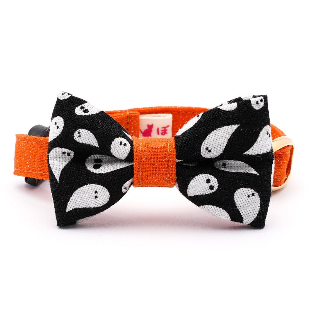 リボン付き猫首輪 ハロウィン ゴースト ブラック
