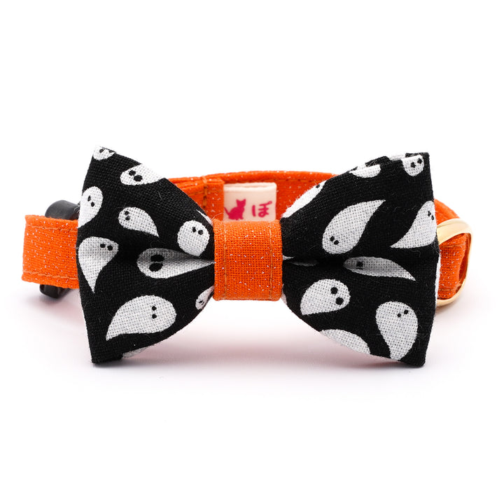 リボン付き猫首輪 ハロウィン ゴースト ブラック