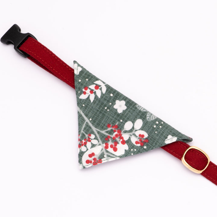 バンダナ付き猫首輪 クリスマス ボタニカル グリーン