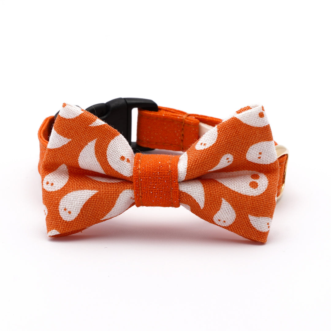 リボン付き猫首輪 ハロウィン ゴースト オレンジ