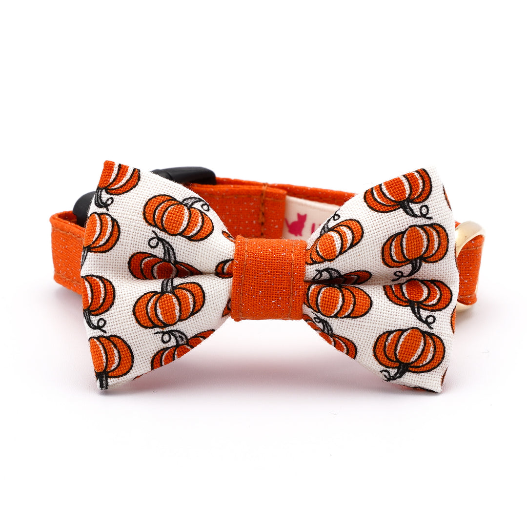 リボン付き猫首輪 ハロウィン プチ・パンプキン オフホワイト