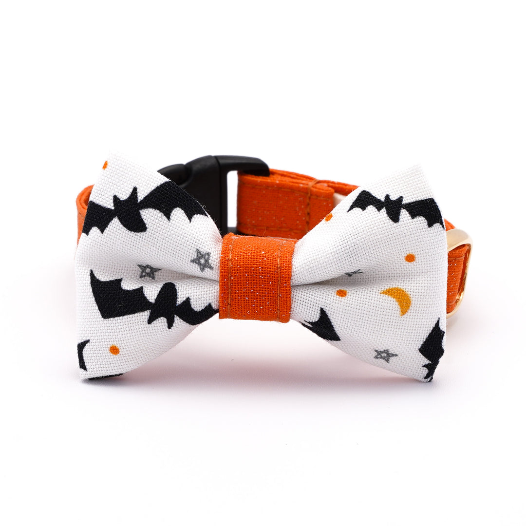 リボン付き猫首輪 ハロウィン コウモリ ホワイト