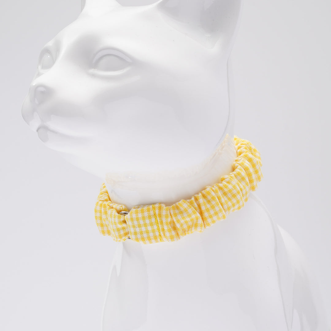 シュシュ猫首輪 ギンガムチェック レモンイエロー