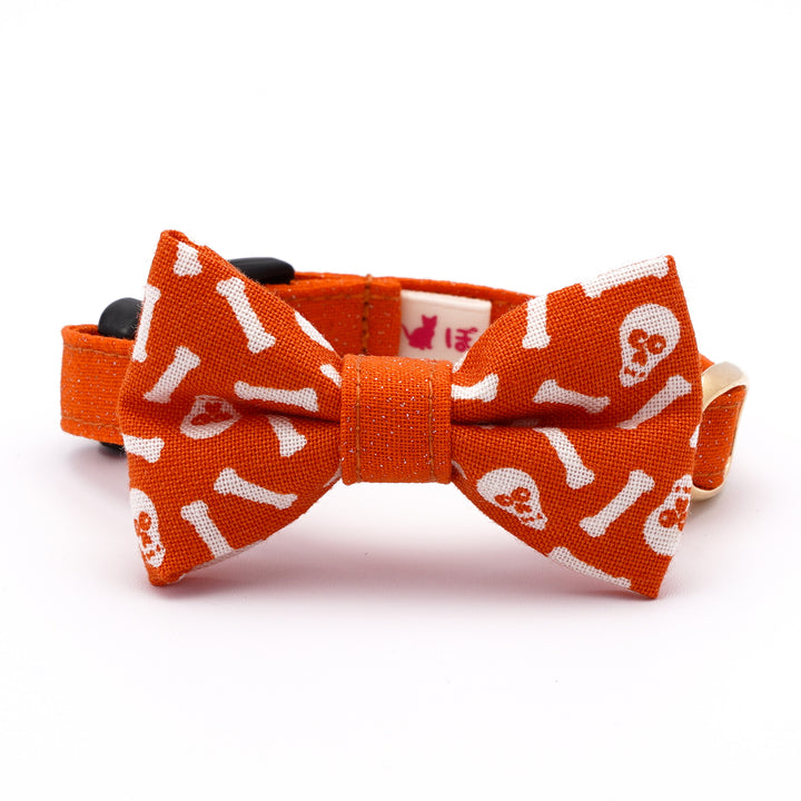 リボン付き猫首輪 ハロウィン スケルトン オレンジ