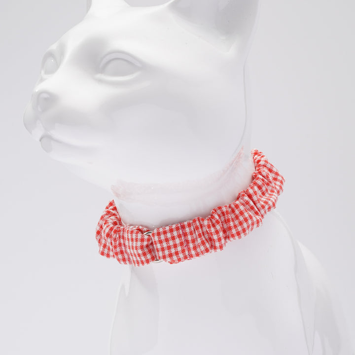 シュシュ猫首輪 ギンガムチェック トマトレッド