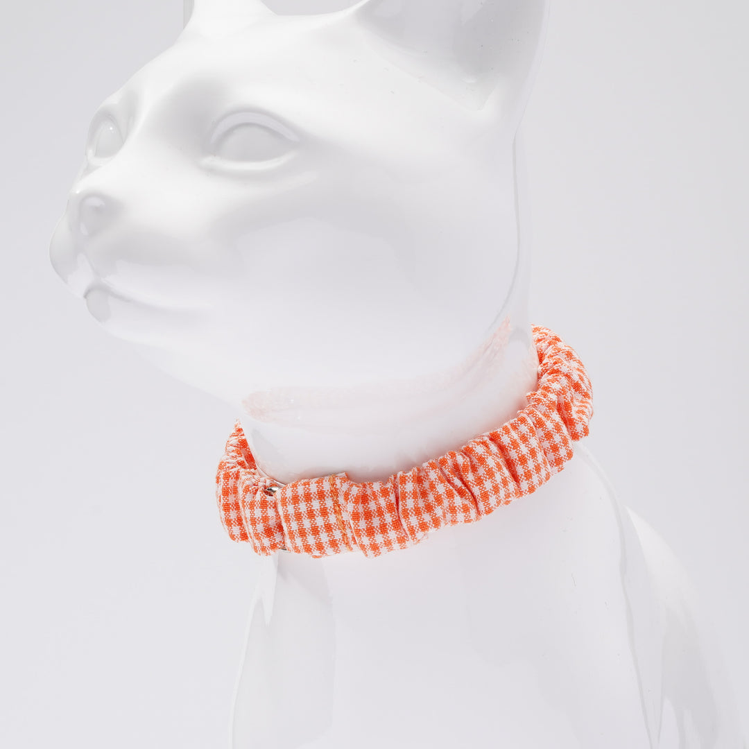 シュシュ猫首輪 ギンガムチェック オレンジ