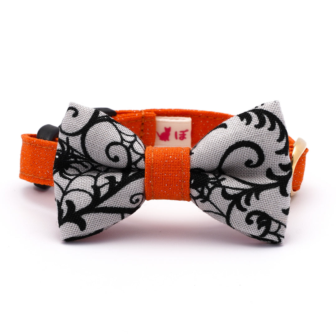 リボン付き猫首輪 ハロウィン スパイダー グレー