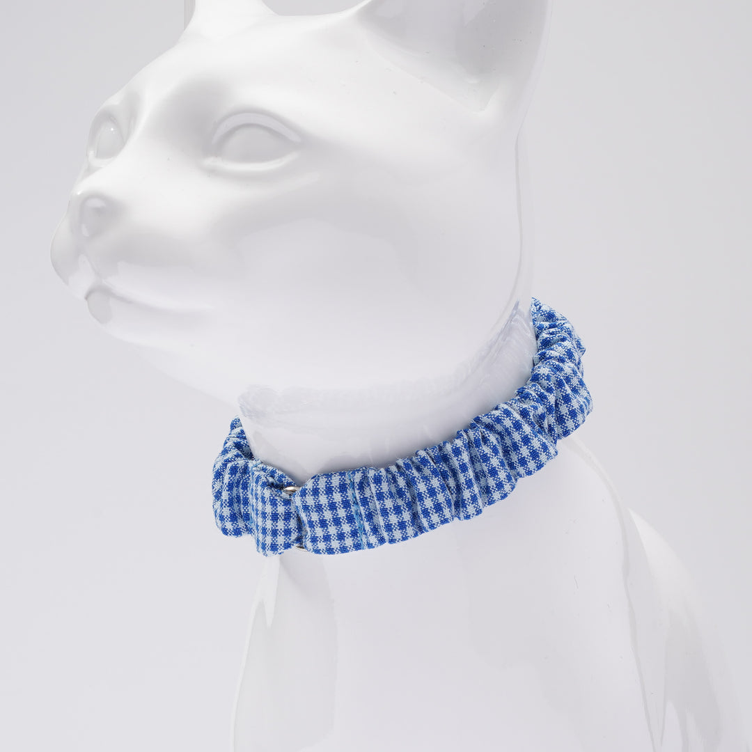 シュシュ猫首輪 ギンガムチェック ブルー