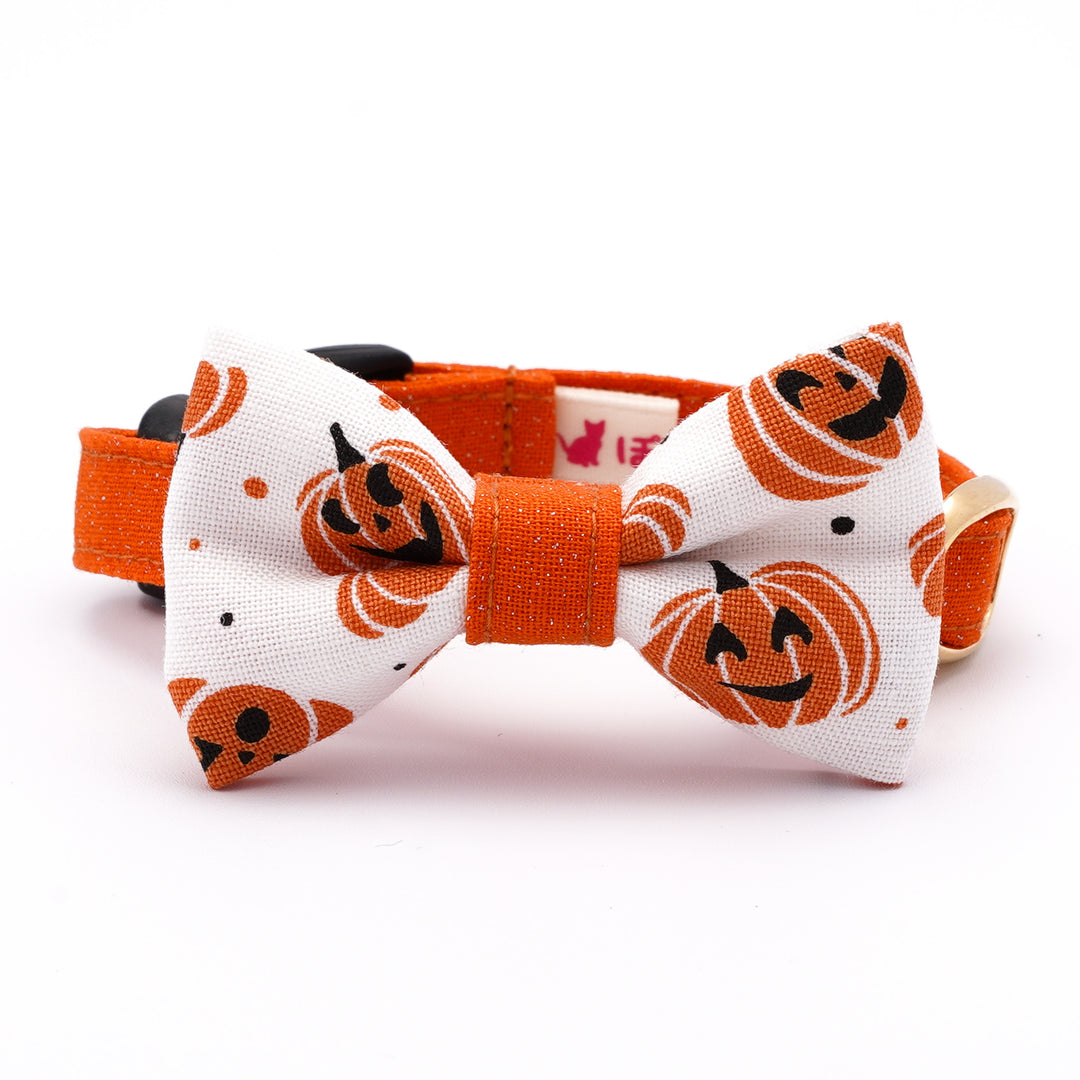 リボン付き猫首輪 ハロウィン ジャック・オー・ランタン ホワイト