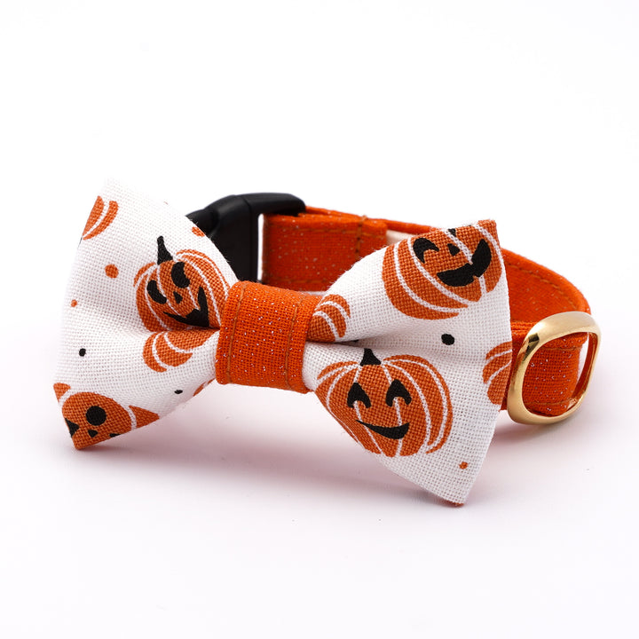 リボン付き猫首輪 ハロウィン ジャック・オー・ランタン ホワイト