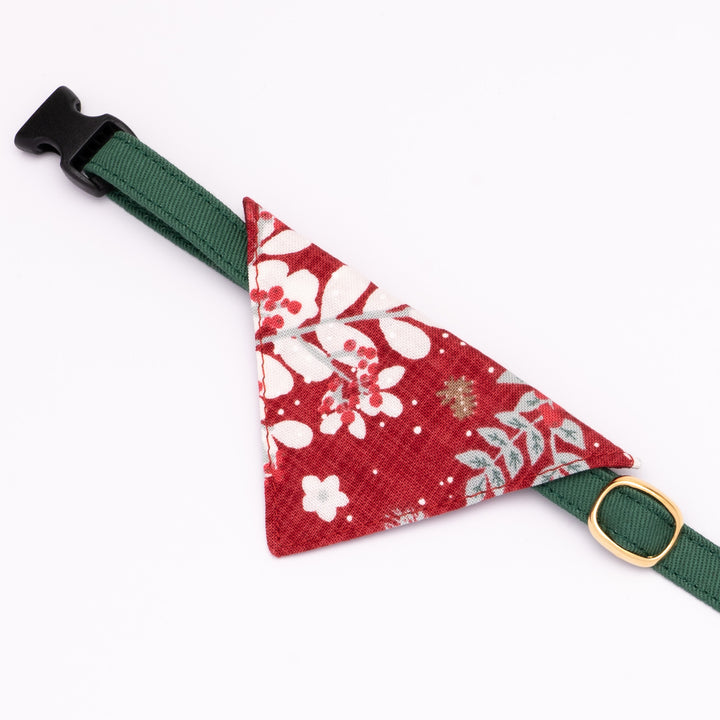 バンダナ付き猫首輪 クリスマス ボタニカル レッド